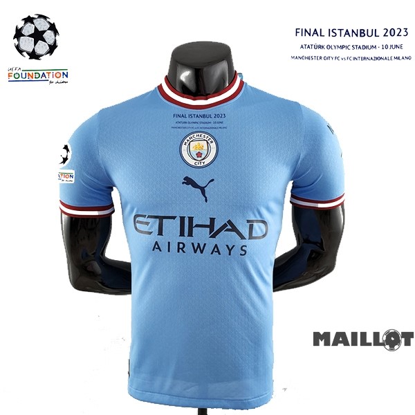 Foot Maillot Pas Cher Thailande Domicile Joueurs Maillot Champions League Finales Manchester City 2022 2023 Bleu