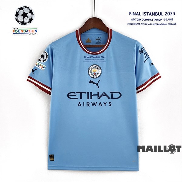 Foot Maillot Pas Cher Thailande Domicile Maillot Champions League Finales Manchester City 2022 2023 Bleu