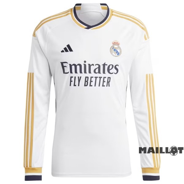 Foot Maillot Pas Cher Thailande Domicile Manches Longues Real Madrid 2023 2024 Blanc