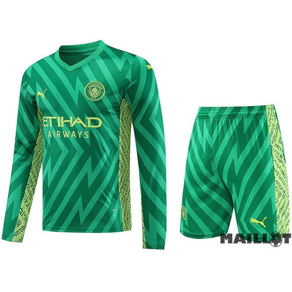 Foot Maillot Pas Cher Thailande Gardien Manches Longues Conjunto De Homme Manchester City 2023 2024 Vert