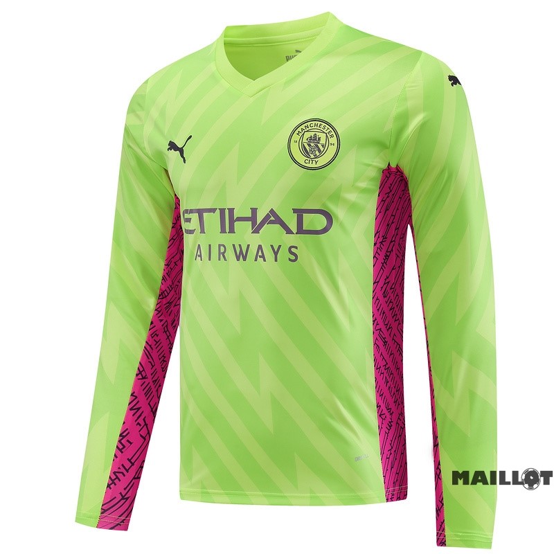 Foot Maillot Pas Cher Thailande Gardien Manches Longues Manchester City 2023 2024 Jaune Vert