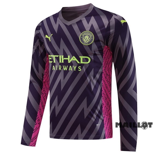 Foot Maillot Pas Cher Thailande Gardien Manches Longues Manchester City 2023 2024 Purpura