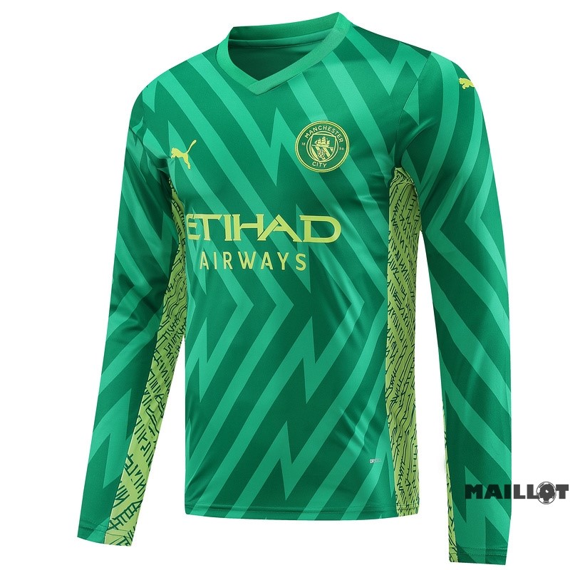 Foot Maillot Pas Cher Thailande Gardien Manches Longues Manchester City 2023 2024 Vert