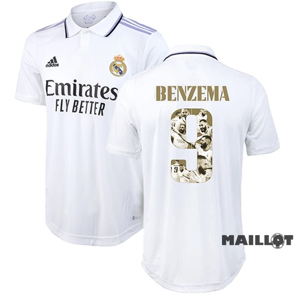 Foot Maillot Pas Cher Thailande NO.9 Benzema Domicile Joueurs Maillot Real Madrid 2022 2023 Blanc