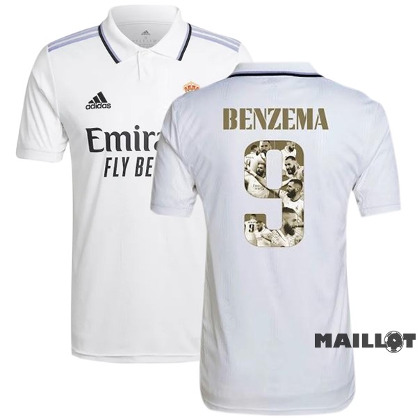 Foot Maillot Pas Cher Thailande NO.9 Benzema Domicile Maillot Real Madrid 2022 2023 Blanc