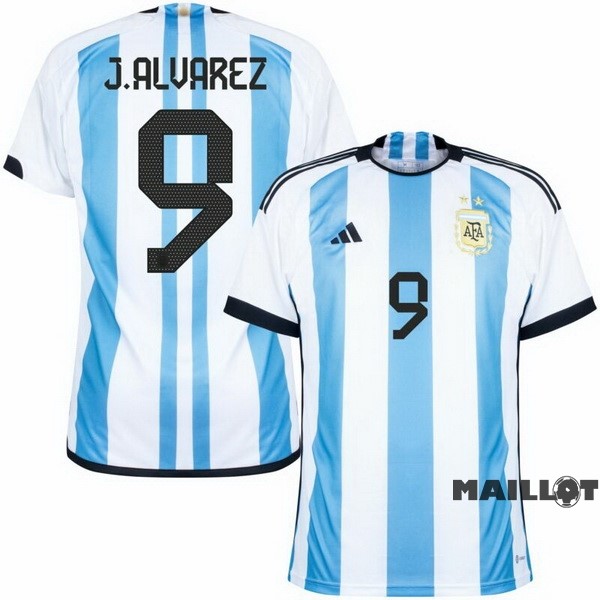 Foot Maillot Pas Cher Thailande NO.9 J.Alvarez Domicile Maillot Argentine 2022 Bleu