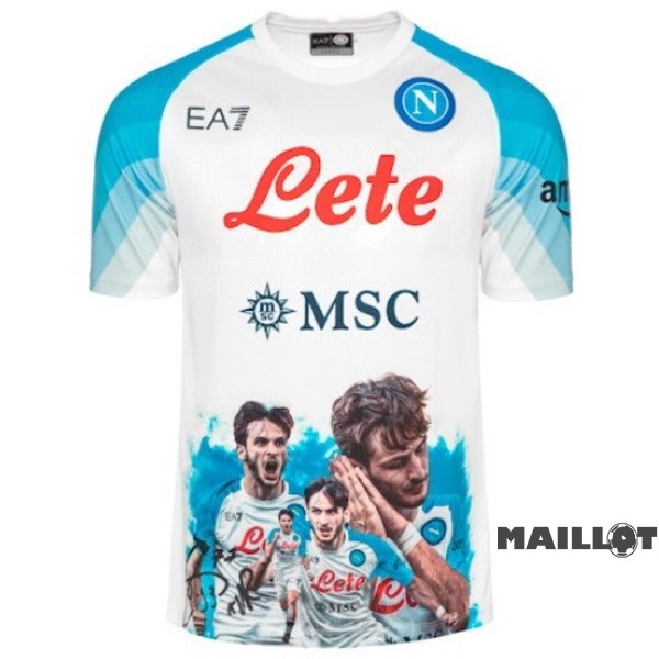 Foot Maillot Pas Cher Thailande Spécial Maillot Napoli 2023 2024 Blanc Bleu