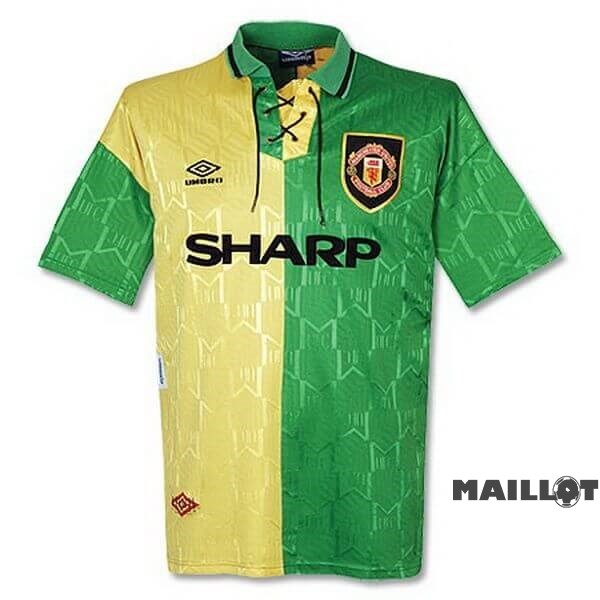 Foot Maillot Pas Cher Third Maillot Manchester United Retro 1992 1993 Vert Jaune