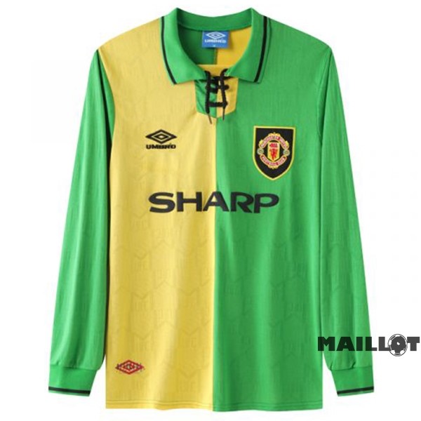 Foot Maillot Pas Cher Third Manches Longues Manchester United Retro 1992 1994 Vert Jaune