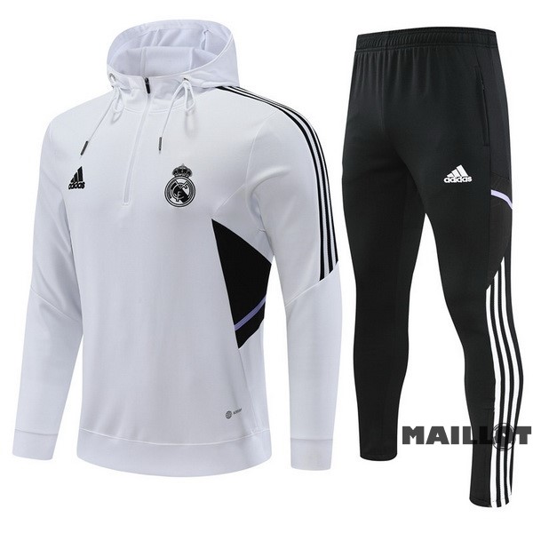 Foot Maillot Pas Cher Veste Con Capucha Enfant Real Madrid 2022 2023 Blanc Noir