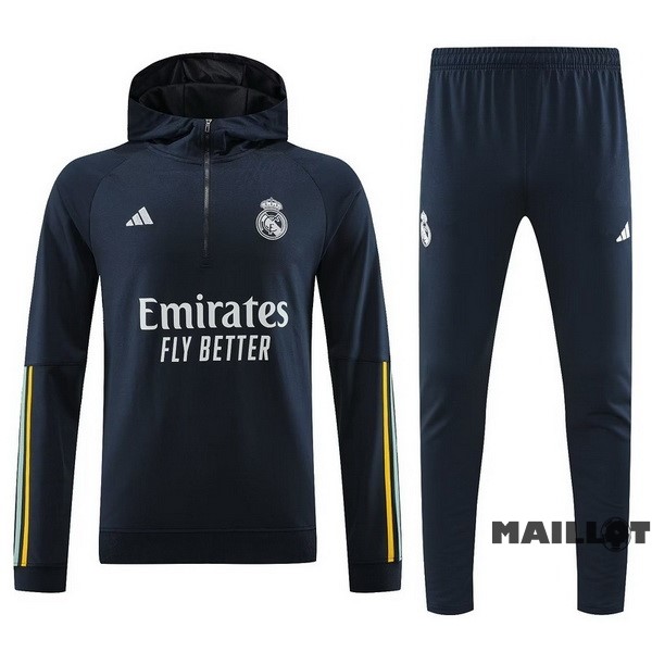 Foot Maillot Pas Cher Veste Con Capucha Real Madrid 2023 2024 Bleu Marine Jaune