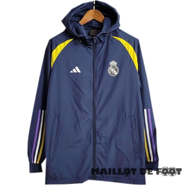 Foot Maillot Pas Cher Coupe Vent Real Madrid 2023 2024 Bleu Marine Jaune