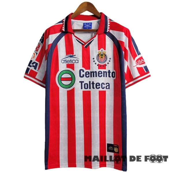 Foot Maillot Pas Cher Domicile Maillot CD Guadalajara Retro 1999 2000 Blanc Rouge