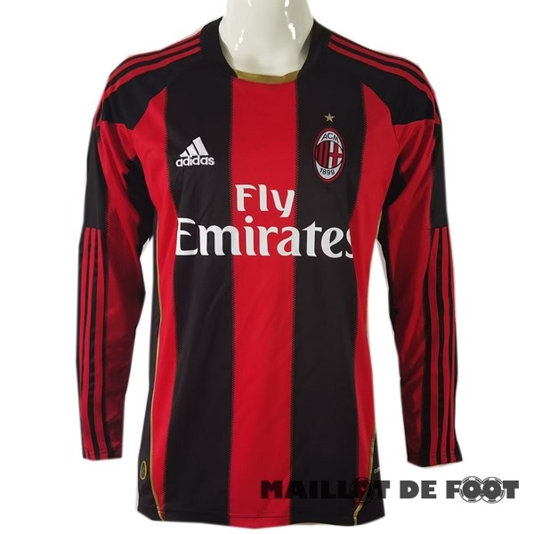 Foot Maillot Pas Cher Domicile Maillot Manches Longues AC Milan Retro 2010 2011 Rouge