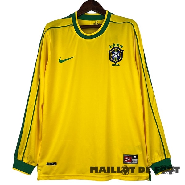 Foot Maillot Pas Cher Domicile Manches Longues Brésil Retro 1998 Jaune