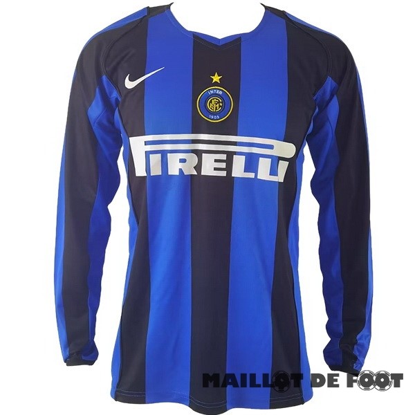 Foot Maillot Pas Cher Domicile Manches Longues Inter Milán Retro 2004 2005 Bleu