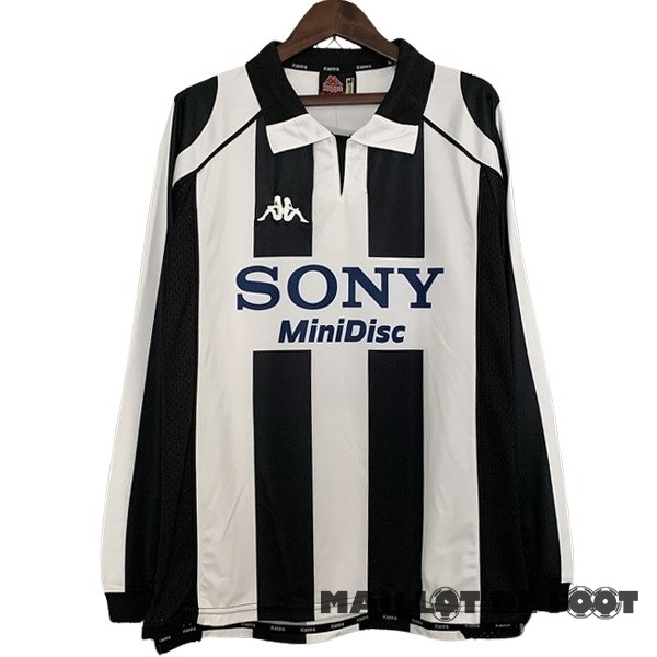 Foot Maillot Pas Cher Domicile Manches Longues Juventus Retro 1997 1998 Noir Blanc