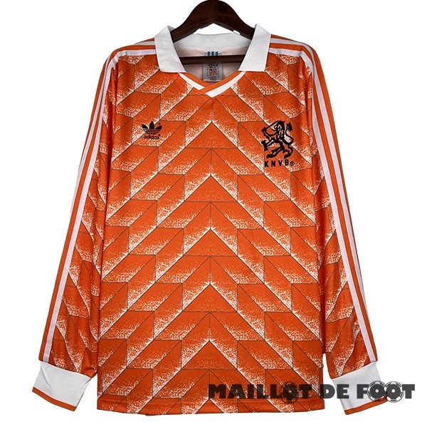 Foot Maillot Pas Cher Domicile Manches Longues Pays Bas Retro 1988 Orange