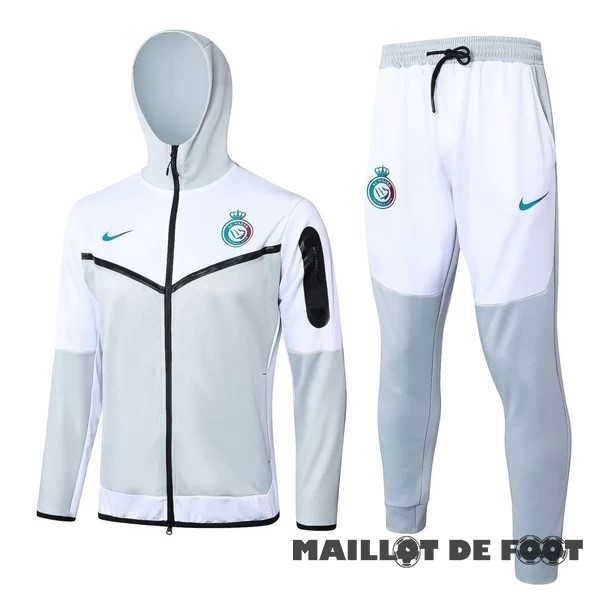 Foot Maillot Pas Cher Ensemble Complet Ensemble Complet longue fermeture éclair vêtements De Sport Al Nassr 2023 2024 Gris Blanc