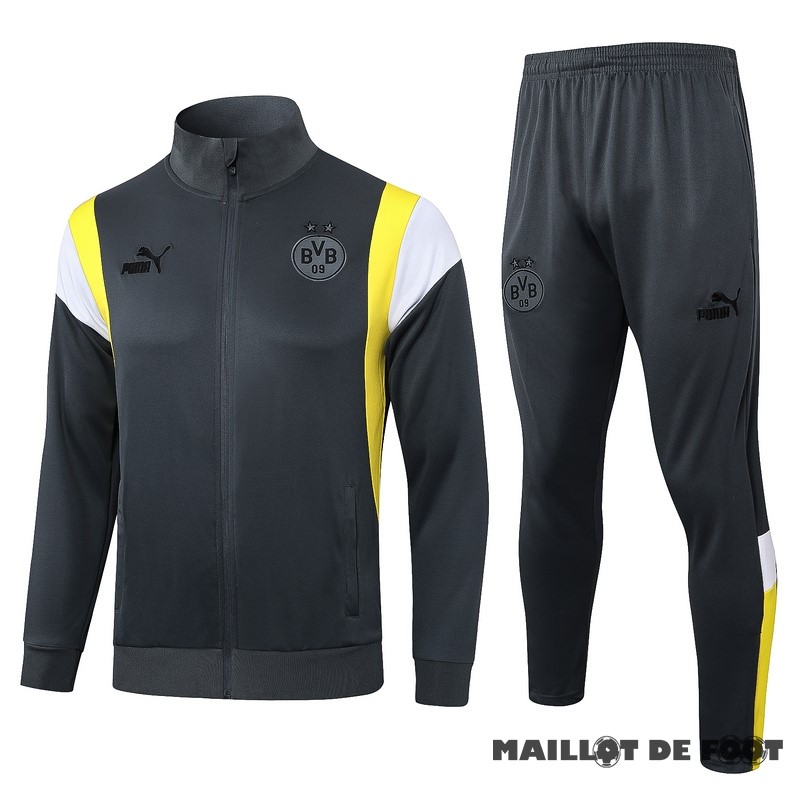 Foot Maillot Pas Cher Ensemble Complet Ensemble Complet longue fermeture éclair vêtements De Sport Borussia Dortmund 2023 2024 Gris Jaune