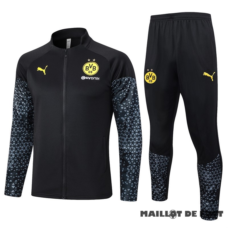 Foot Maillot Pas Cher Ensemble Complet Ensemble Complet longue fermeture éclair vêtements De Sport Borussia Dortmund 2023 2024 Noir Gris