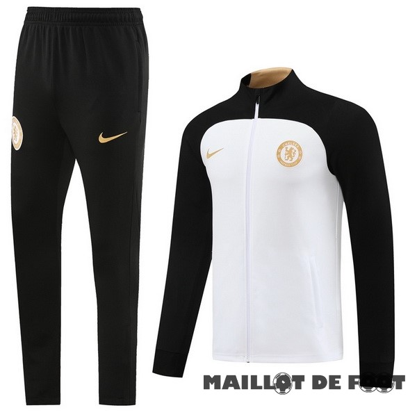 Foot Maillot Pas Cher Ensemble Complet Ensemble Complet longue fermeture éclair vêtements De Sport Chelsea 2023 2024 Noir Blanc Jaune