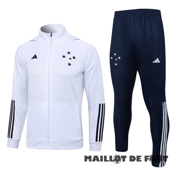 Foot Maillot Pas Cher Ensemble Complet Ensemble Complet longue fermeture éclair vêtements De Sport Cruzeiro 2023 2024 Blanc Bleu Marine