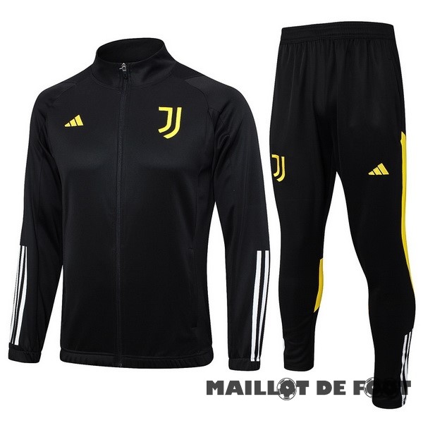 Foot Maillot Pas Cher Ensemble Complet Ensemble Complet longue fermeture éclair vêtements De Sport Juventus 2023 2024 Noir Blanc Jaune