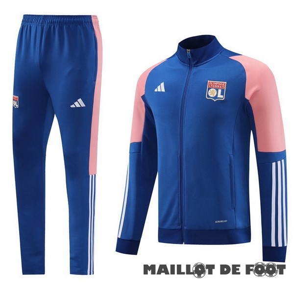 Foot Maillot Pas Cher Ensemble Complet Ensemble Complet longue fermeture éclair vêtements De Sport Lyon 2023 2024 Bleu Rose