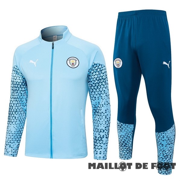 Foot Maillot Pas Cher Ensemble Complet Ensemble Complet longue fermeture éclair vêtements De Sport Manchester City 2023 2024 Bleu