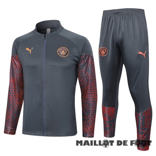 Foot Maillot Pas Cher Ensemble Complet Ensemble Complet longue fermeture éclair vêtements De Sport Manchester City 2023 2024 Gris Rouge