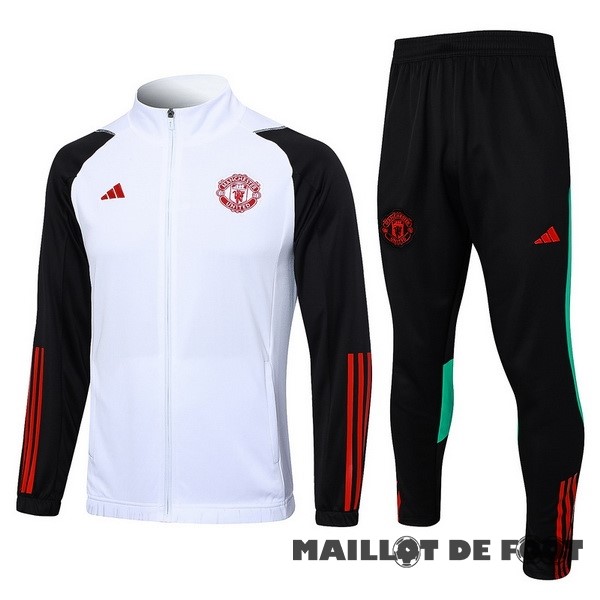 Foot Maillot Pas Cher Ensemble Complet Ensemble Complet longue fermeture éclair vêtements De Sport Manchester United 2023 2024 Blanc Noir Rouge