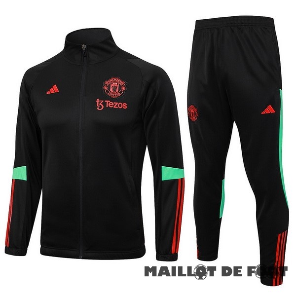 Foot Maillot Pas Cher Ensemble Complet Ensemble Complet longue fermeture éclair vêtements De Sport Manchester United 2023 2024 Noir Rouge Vert