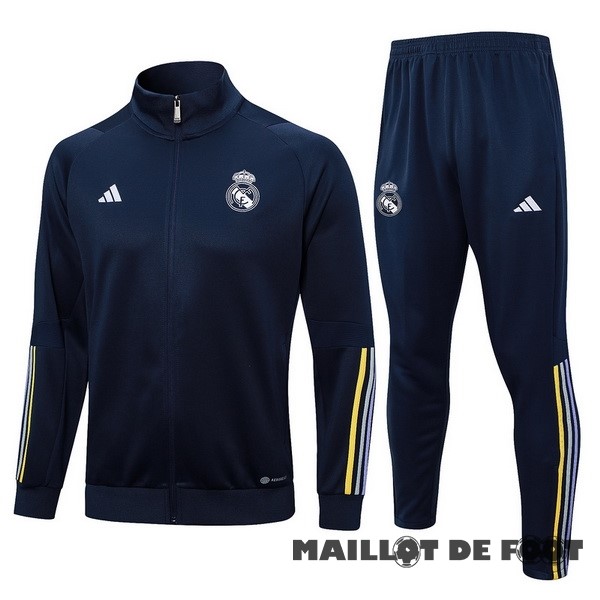 Foot Maillot Pas Cher Ensemble Complet Ensemble Complet longue fermeture éclair vêtements De Sport Real Madrid 2023 2024 Bleu Marine Jaune