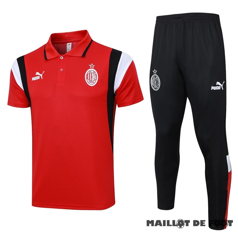 Foot Maillot Pas Cher Ensemble Complet Polo AC Milan 2023 2024 Rouge Blanc Noir