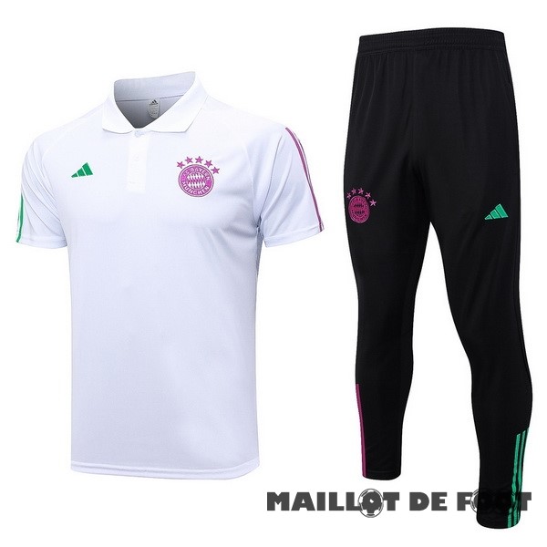 Foot Maillot Pas Cher Ensemble Complet Polo Bayern Múnich 2023 2024 Blanc Purpura Noir