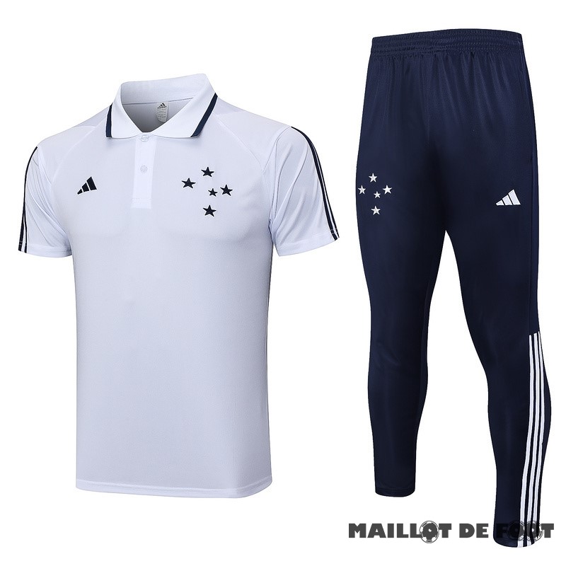 Foot Maillot Pas Cher Ensemble Complet Polo Cruzeiro 2023 2024 Blanc Bleu Marine