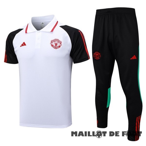 Foot Maillot Pas Cher Ensemble Complet Polo Manchester United 2023 2024 Blanc Noir Rouge