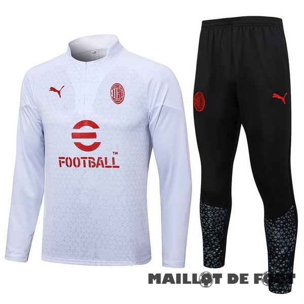 Foot Maillot Pas Cher Ensemble Complet Sudadera Entrainement AC Milan 2023 2024 Blanc II Noir Rouge