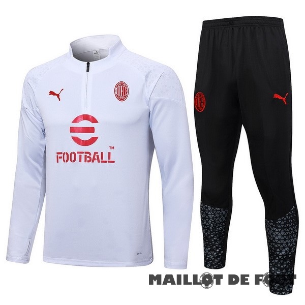 Foot Maillot Pas Cher Ensemble Complet Sudadera Entrainement AC Milan 2023 2024 Blanc I Noir Rouge