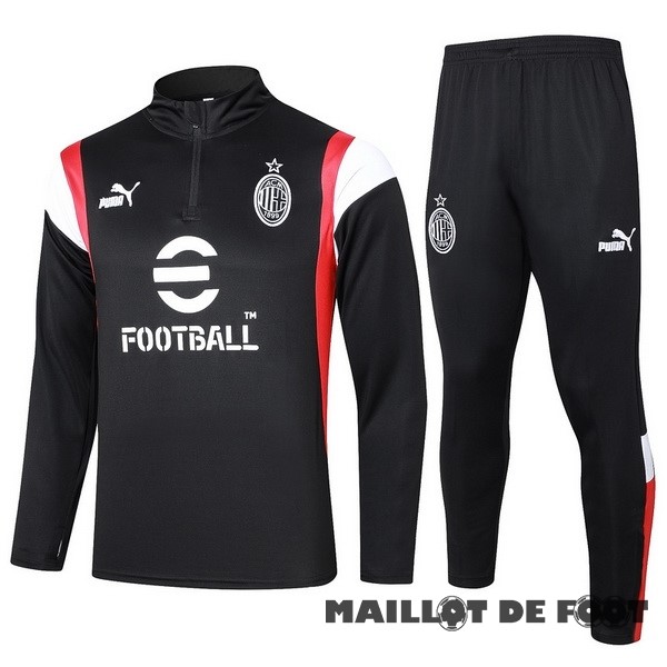 Foot Maillot Pas Cher Ensemble Complet Sudadera Entrainement AC Milan 2023 2024 Noir Rouge Blanc