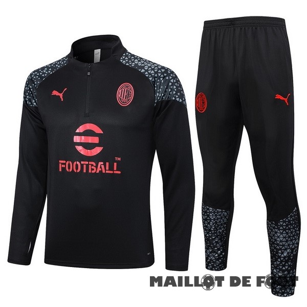 Foot Maillot Pas Cher Ensemble Complet Sudadera Entrainement AC Milan 2023 2024 Noir Rouge Gris
