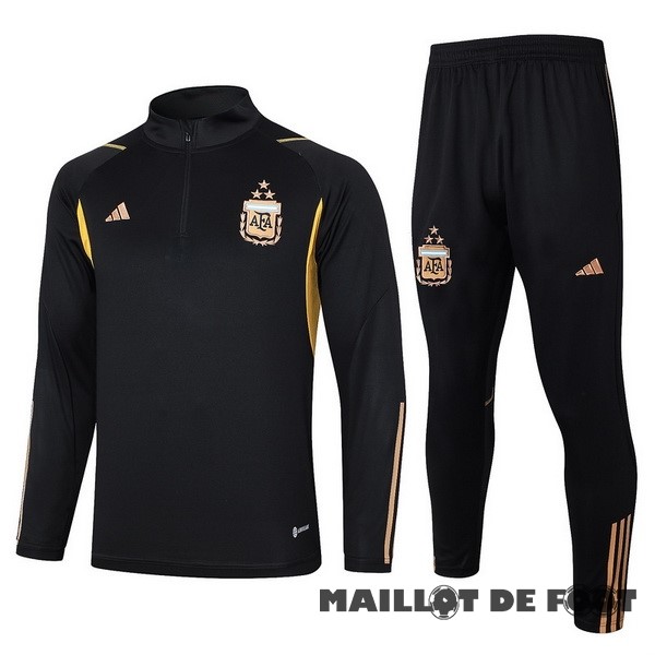 Foot Maillot Pas Cher Ensemble Complet Sudadera Entrainement Argentine 2023 Noir II Jaune