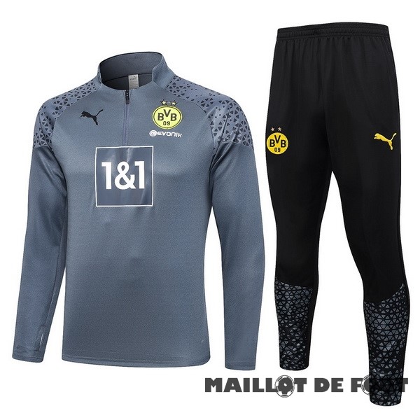 Foot Maillot Pas Cher Ensemble Complet Sudadera Entrainement Borussia Dortmund 2023 2024 Gris Clair Noir