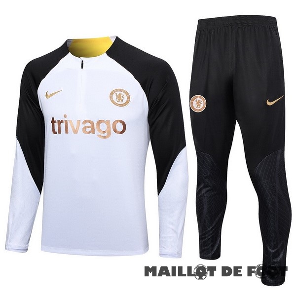 Foot Maillot Pas Cher Ensemble Complet Sudadera Entrainement Chelsea 2023 2024 Blanc Noir