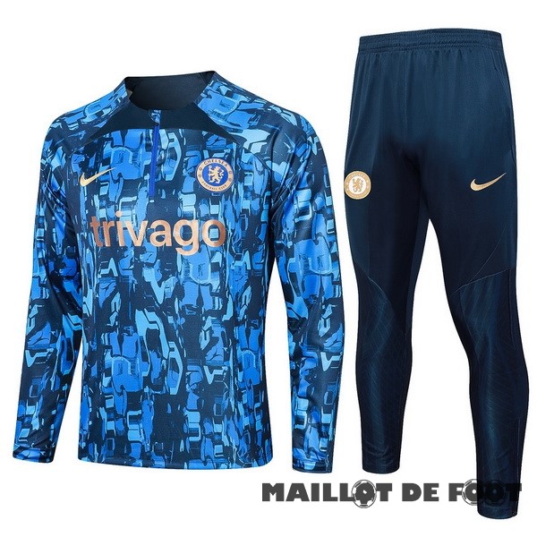 Foot Maillot Pas Cher Ensemble Complet Sudadera Entrainement Chelsea 2023 2024 Bleu Jaune