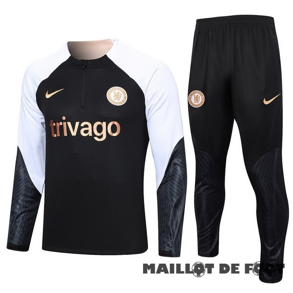 Foot Maillot Pas Cher Ensemble Complet Sudadera Entrainement Chelsea 2023 2024 Noir Blanc