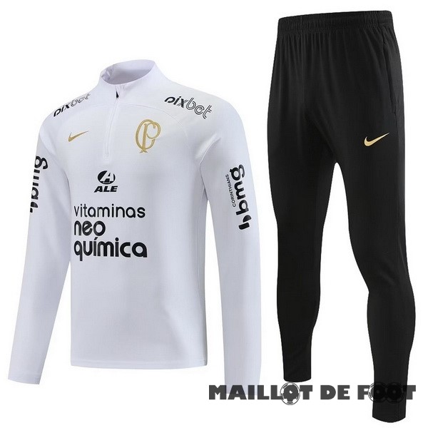 Foot Maillot Pas Cher Ensemble Complet Sudadera Entrainement Corinthians Paulista 2023 2024 Blanc Noir