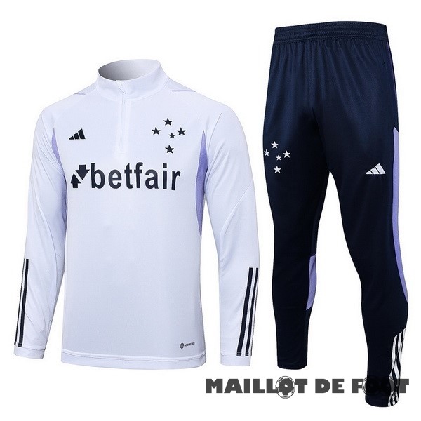 Foot Maillot Pas Cher Ensemble Complet Sudadera Entrainement Cruzeiro 2023 2024 Blanc Bleu Marine