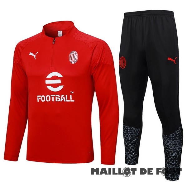 Foot Maillot Pas Cher Ensemble Complet Sudadera Entrainement Enfant AC Milan 2023 2024 Rouge III Noir